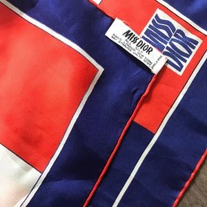 1960 original Miss Dior silk blue and red scarf